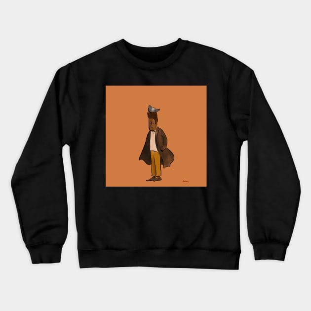 A guy with a pigeon on his head Crewneck Sweatshirt by doteau